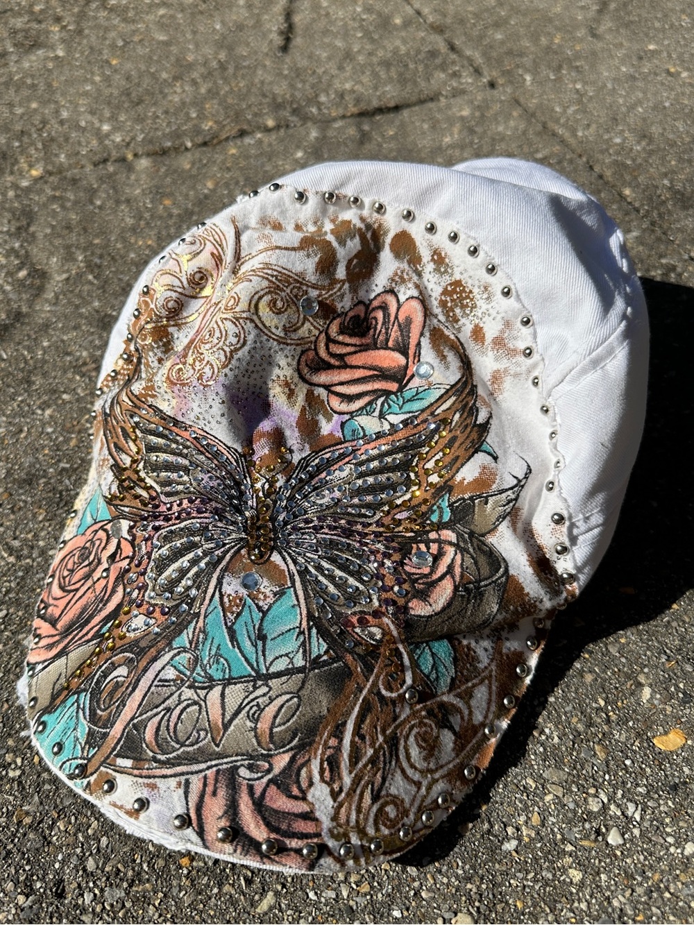 Vintage 2000s Tattoo Graphic Butterfly Cabbie Flat Cap